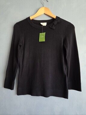 NWT, KATE SPADE BOW & CREW NECK BASIC BLACK SWEATER, SIZE XS